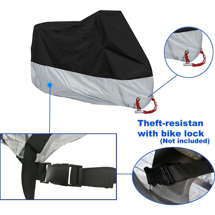Чохол для мотоцикла 4XL, захист від пилу, дощу, сонця та UV-променів. Водонепроникний, з мішком для зберігання. Розмір 295x110x140 см. Чорний/Сріблястий.
