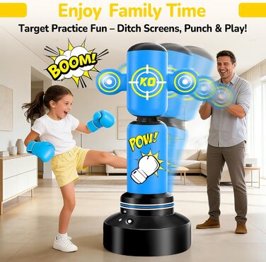 Дитячий боксерський мішок на 360° з підставкою 165 см, комплект з боксерськими рукавичками та електричним насосом, для дітей 6-14 років, ідеальний подарунок для карате