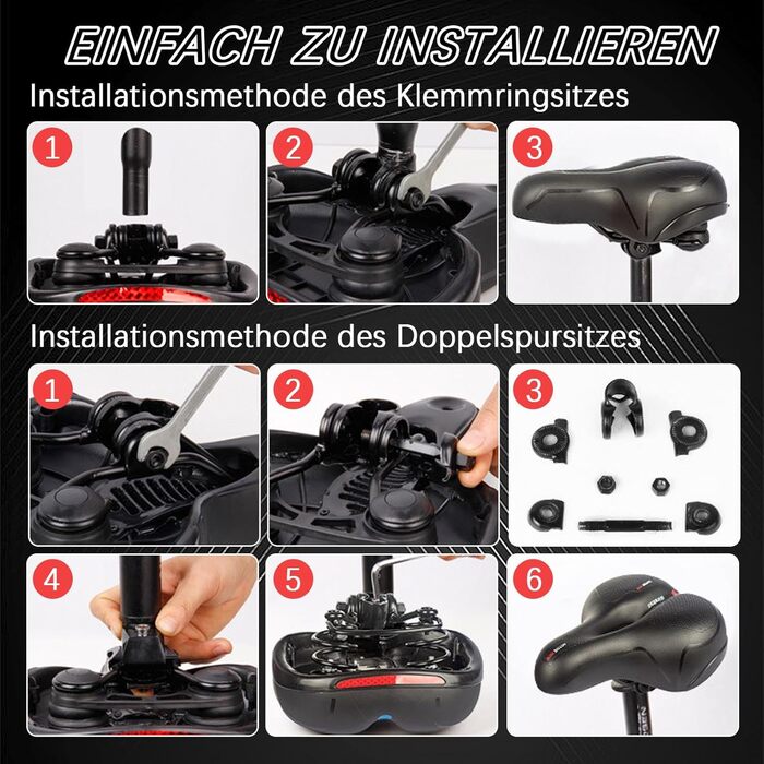 Зручний велосипедний сідло, гелевий, широкий, м'який, дихаючий, амортизуючий, ергономічний велосипедний сідло з водонепроникною кришкою та інструментами для встановлення, 26 * 21.5 см (Червоний)