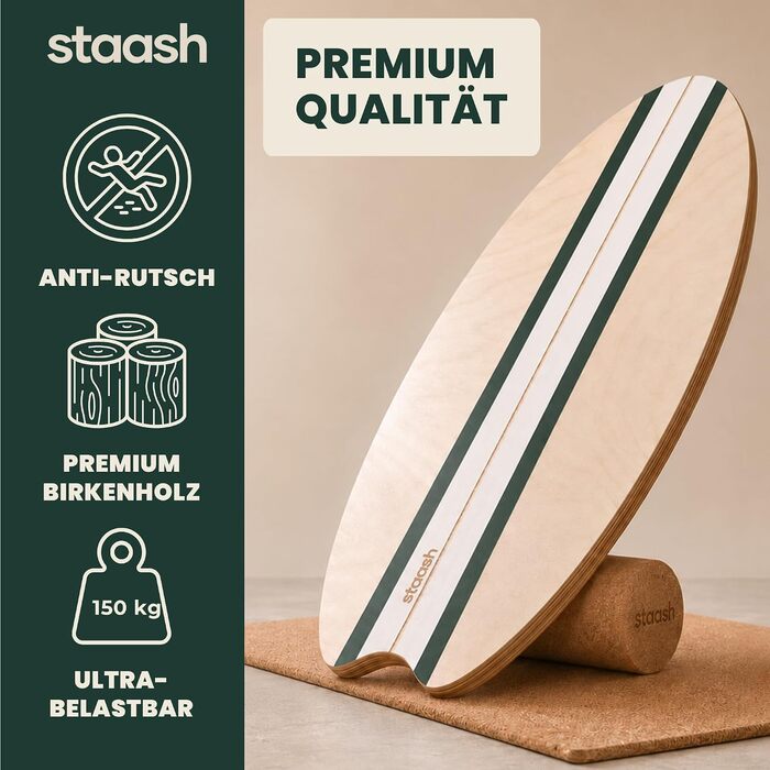 Балансборд STAASH® 5в1 з дерева для тренувань, комплект з додатком, колір: лісовий зелений