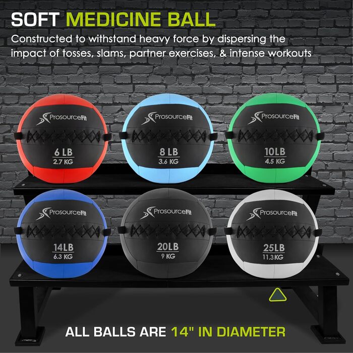М'яч для фітнесу ProsourceFit Soft Medicine Ball для динамічних вправ, Wall Ball, м'який тренувальний снаряд для фулбоді тренувань
