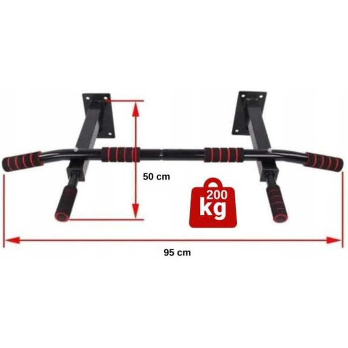 Климмер на стіну ASATO® 4-в-1 – до 200 кг, турнік з дип-станцією, сталь, 95 см, для дому