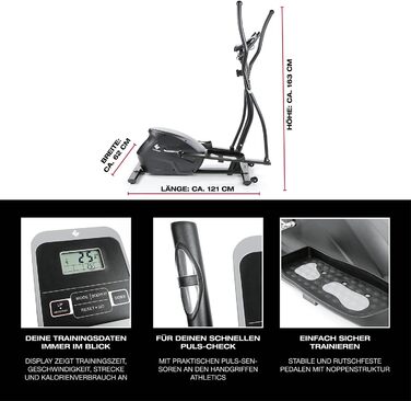 FitEngine Crosstrainer з 10 рівнями навантаження, великим дисплеєм та тримачем для планшета/смартфона, датчиками пульсу та неслизькими педалями (до 150 кг)