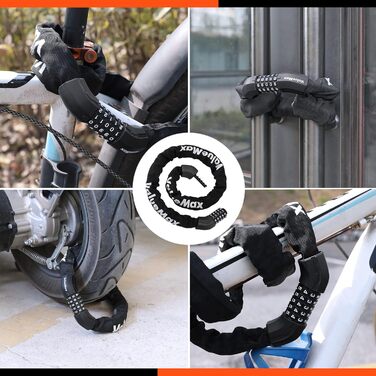 Замок для велосипеда ValueMax з кодовим замком, 100 см, 5-значний код, сталевий ланцюг 8 мм, чорний/білий