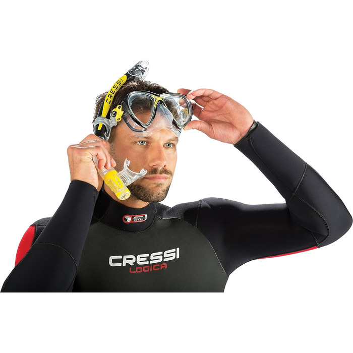 Маска для дайвінгу Cressi Big Eyes Evolution прозора/жовта, універсальна, для підводного плавання, апное та снорклінгу, високоякісна