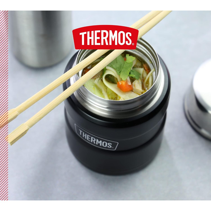 Термос STAINLESS KING для їжі чорний матовий 0,47л - нержавіюча сталь, герметичний, зберігає тепло 9 годин та холод 14 годин, з відкидним ложкою, BPA-free