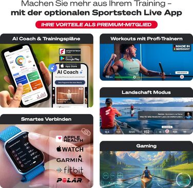 Sportstech PROwer: тренажер для дому з магнітним опором, LED-дисплеєм, Bluetooth та вертикальним зберіганням (чорний)