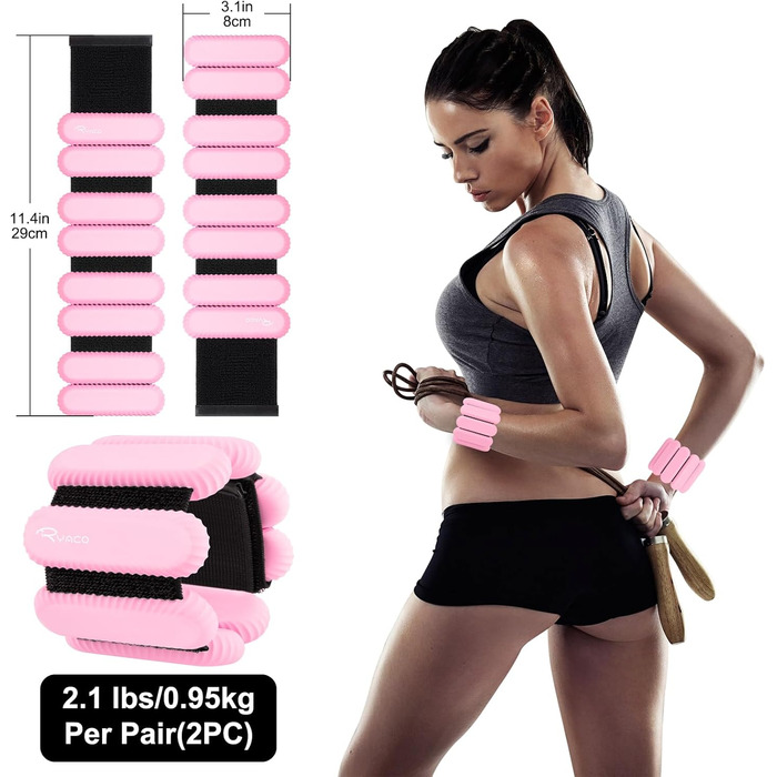 Важільчики для зап'ястя та щиколоток RYACO, 2 шт. (2x0,5KG), регульовані манжети, для рук, ніг та плечей, для ходьби, бігу, йоги, пілатесу, аеробіки, рожеві