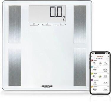 Ваги для аналізу складу тіла Soehnle Shape Sense Connect 100 з Bluetooth, персональні ваги з додатком, BIA-аналіз, великий LCD-дисплей