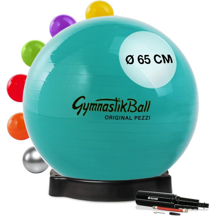 Гімнастичний м'яч Pezziball 65 см із підставкою та насосом, зелений