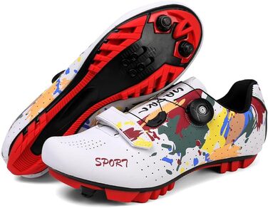 Велосипедні черевики для чоловіків та жінок, кольоровий принт графіті, MTB Radsportschuhe, черевики для гірського велосипеда, кросівки, дихаючі, outdoor, велосипедні черевики, велосипедні черевики Spin MTB, 40 EU, білий