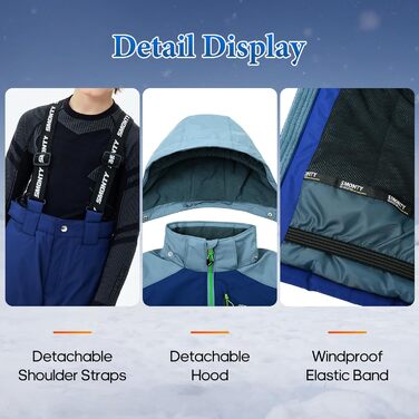 SNOWER Дитячий зимовий комбінезон для хлопчика з капюшоном, гірськолижний костюм, теплий, кольоровий зелений (10-12 років, індиго)