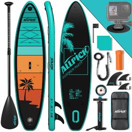 Надувний SUP-борд ALLPICK Premium Set: Комплектація для початківців та досвідчених, з кріпленням для камери, регульовим веслом, 200 кг, для відпочинку на пляжі (зелений)