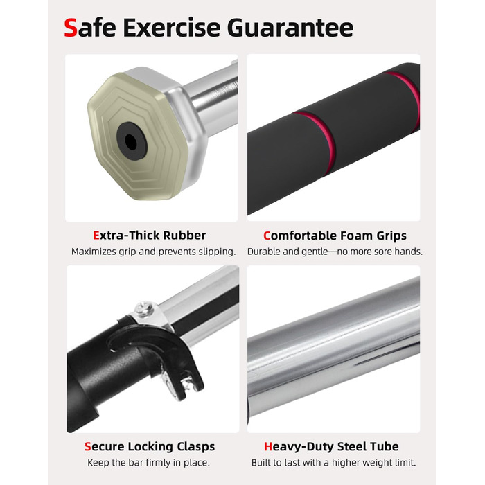 Кімнатна турнік Abahub для дверей з фіксатором, без свердління, чорно-червоний, для домашніх тренувань