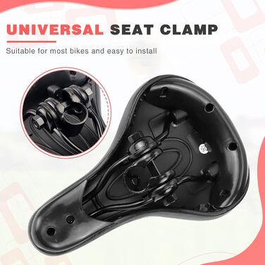 Дитячий велосипедний сидіння – м'яке та водонепроникне, з антиковзким покриттям, широке, Dual Shock для 12, 14, 16, 18, 20 дюймових велосипедів (чорний/червоний)