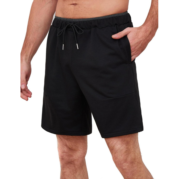 Чоловічі спортивні шорти Soer Activewear з кишенями та блискавкою, бавовняні шорти для бігу та відпочинку, чорні (XL)