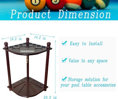 Підставка для київ для більярду на підлозі для 8 київ та аксесуарів, дерев'яна підставка для київ, кутова підставка з гачками та табло (махагон)