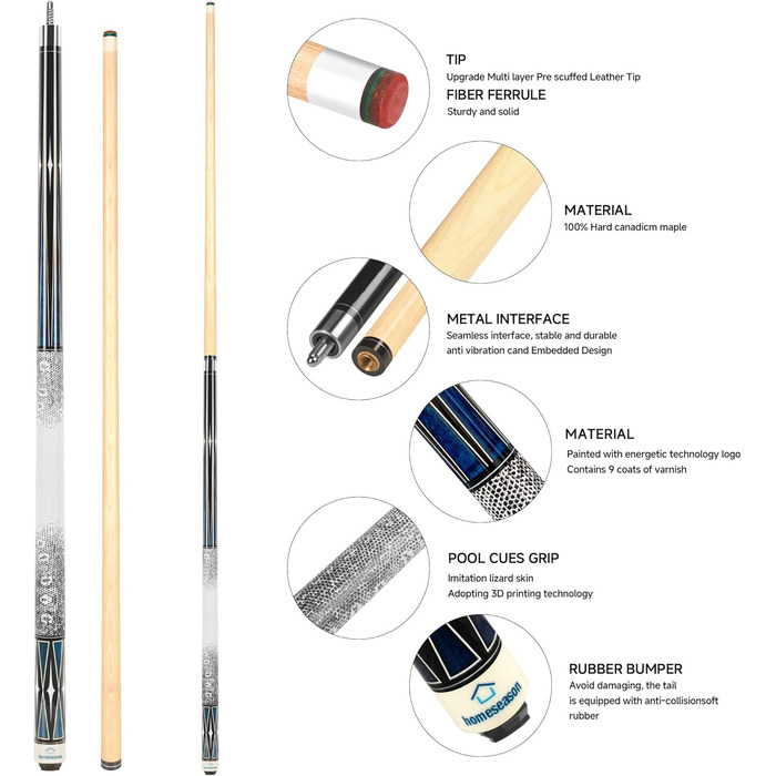 Набір кийків для більяру HomeSeason 58'' (4 шт.) - кийки для більярдного столу