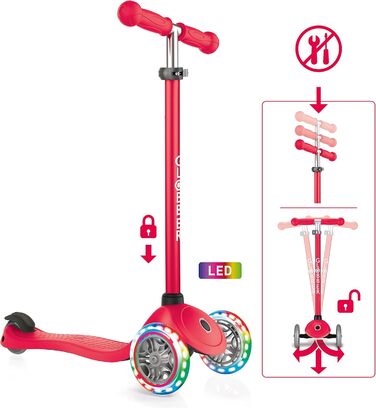 Дитячий самокат Globber Primo Lights з LED колесами, 3-х колісний, регульований, ABEC 5, 120/80 мм, неоновий