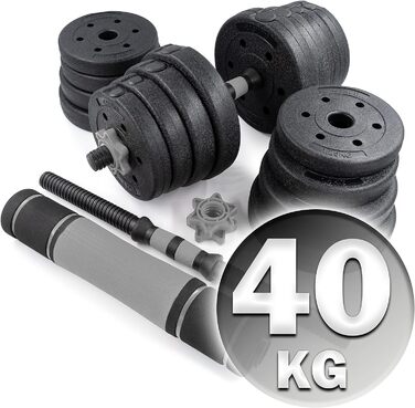 C.P.Sports набір гантелей 2-в-1 30/40 кг, регульовані коротка і довга штанга для силових тренувань та фітнесу, диски-обважнювачі, домашній спортзал