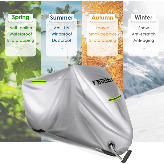 Мотоцикл чохол захисний Favoto XXXL 265x105x125 см - сріблястий, захист від сонця, дощу, снігу та пилу