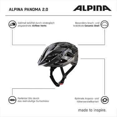 Велошолом ALPINA PANOMA 2.0 L.E. для дорослих з відбивачами, вентиляцією, сіткою від комах і можливістю встановлення LED