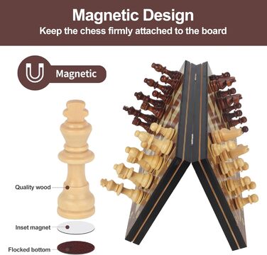 Магнітний шаховий набір, 29 x 29 см, дерево, 3-в-1, для подорожей, партії, сім'ї, дітей