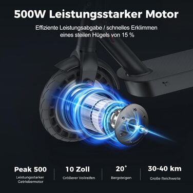 Електросамокат з допуском на дороги, запас ходу 40 км, 10'' сотоподібні шини, якісна амортизація, ABE електроскутер, 20 км/год, подвійна гальмівна система, для дорослих