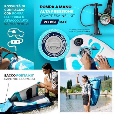 Надувний SUP (Stand Up Paddle) Premium від YM: технологія '3D Drop Stitch HD' + 'STL-Fusion', італійська якість, комплект з кільцями, шнуром та аксесуарами, різні кольори (білий/сірий), розмір 10'6' (320x82x15 см)