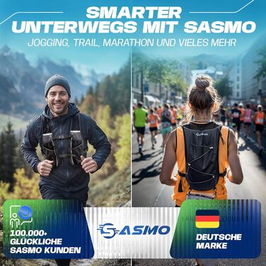 SASMO® Жилет для бігу унісекс 2L - ультралегкий дихаючий рюкзак для бігу, 8 кишень, гідратор 5L (чорний)
