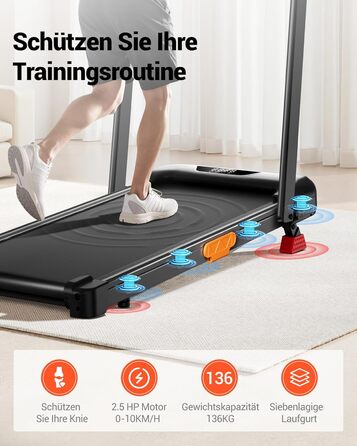 Бігова доріжка Lontek для дому, складана з нахилом 15%, Walking Pad до 136 кг, з пультом - чорна