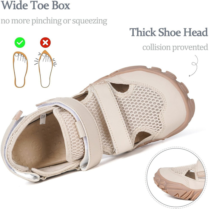 Чоловічі/Жіночі сандалі для плавання та активного відпочинку Hsyooes (46 EU, Бежеві) - Швидковисихаючі аквашузи для пляжу, туризму