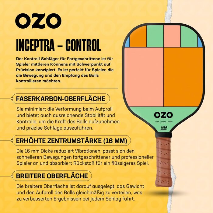 OZO ракетка для піклболу для початківців і гравців середнього рівня, контроль, легка