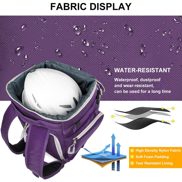 Чохол для лижних черевиків з відділенням для шолома, 65L рюкзак для лиж, водонепроникний мішок для лиж, сумка для лижних черевиків, ковзанів, лижних окулярів, сноуборду, лижних рукавиць (Ліловий)