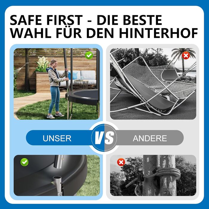 Трамплін Devoko для саду: Ø 183-427 см, комплект з сіткою, драбиною та захистом, сертифікат GS