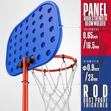 Баскетбольний кошик зі стійкою, набір, 110-190 см, регульована висота, ігровий набір для дітей (синьо-червоний)