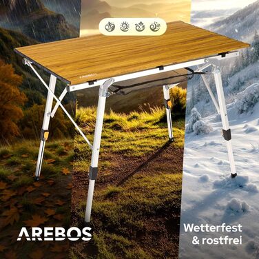 Стіл для кемпінгу Arebos, складний, регульована висота 47-69 см, 90x51.5 см, з сумкою, для відпочинку на природі, грилю, пікніка