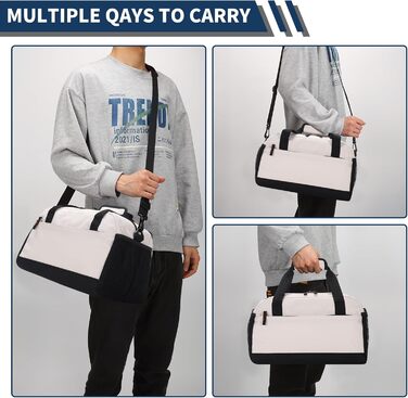 Спортивна сумка маленька з відділенням для мокрого, 35×20×20 см, ручна поклажа, міні-дуфіль, з кількома відділеннями для спорту, відпочинку, коротких подорожей (бежева)