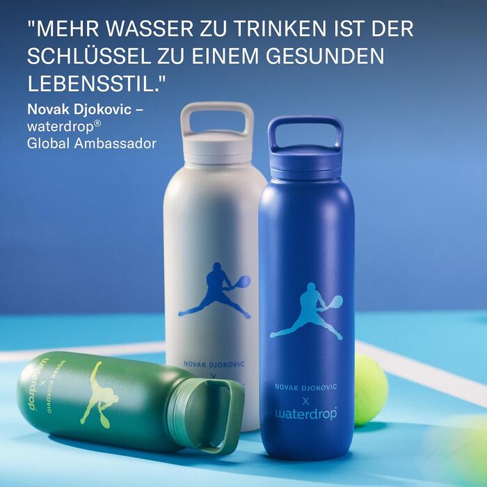 Термос пляшка waterdrop MICRODRINK x Novak Djokovic 600 мл, ізольована сталева пляшка для напоїв, 24 год холоду, 12 год тепла, герметична та ударостійка