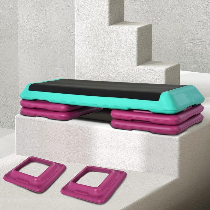 Степпер HOMCOM з регулюванням висоти, 3 сходинки, для дому, фітнесу, офісу, чорний+зелений+фіолетовий