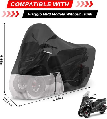 Водонепроникний чохол для мотоцикла Piaggio Vespa GTV GTS GT60/125/200/250/300 (з багажником) та MP3, 420D Oxford, водонепроникний