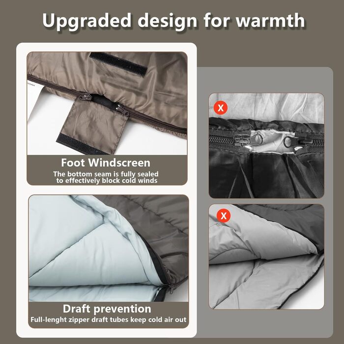 Зимовий спальний мішок BISINNA для 2 дорослих, 3 сезони, для кемпінгу та подорожей на автодомі (4.2 кг), зелений