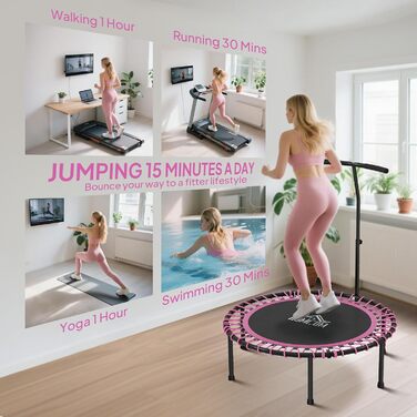 Трамплін для фітнесу HOMCOM 45' з регульованою ручкою, складний міні-трамплін для занять спортом вдома, витримує до 150 кг, рожевий
