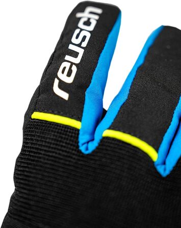 Дитячі гірськолижні рукавички Reusch Benji R-TEX XT водонепроникні з сенсорною функцією, чорно-синьо-жовті, розмір 6.5