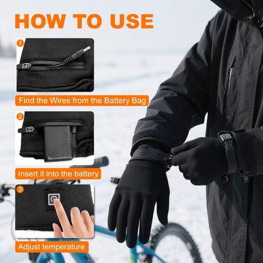 Електричні гріючі рукавички для жінок та чоловіків, чорні, M/L, водонепроникні, з акумулятором 7.4V 2200mAh, 3 режими нагріву, сенсорний екран