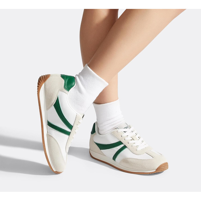 Жіночі ретро-кросівки LUCKY STEP - біло-зелені, 41 EU. Зручні повсякденні кросівки з протиковзкою підошвою та дихаючою підкладкою для міста