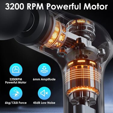 Масажний пістолет Anluomania: 6 швидкостей, 3200 RPM, 4 насадки для м'язової терапії та розслаблення (чорний)