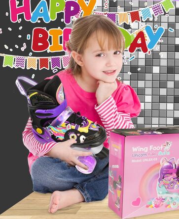 Дитячі ролики Єдиноріг для дівчаток та хлопчиків, регульовані розміри, світлові колеса, ролики-квади для початківців, чорні