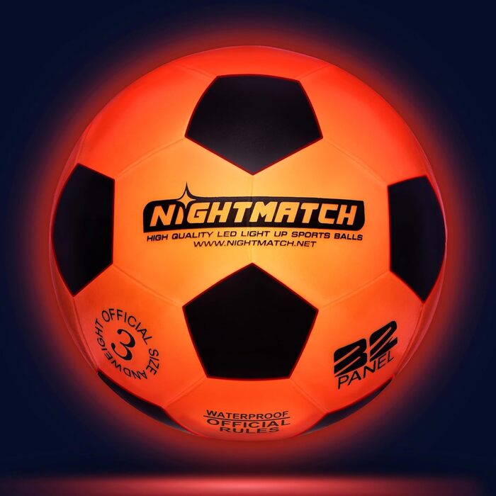 Світлодіодний футбольний м'яч NIGHTMATCH, розмір 3, для дітей, комплект, сенсорне LED підсвічування, ідеально для гри в темряві, чорний/помаранчевий