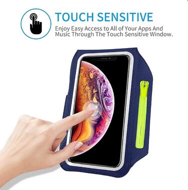 Спортивний браслет на руку для бігу з відділенням для навушників та ключей, тримач для телефону, браслет для бігу з кишенею для карт для iPhone 16 Pro Max/15 Pro/14/13 Pro/12 Plus, Marine (до 6.9 дюймів)